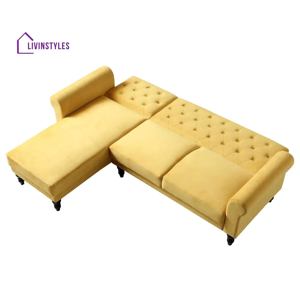 Hanney Chesterfield Chaise Sofabed in Mustard Yellow Velvet Sofa Beds
