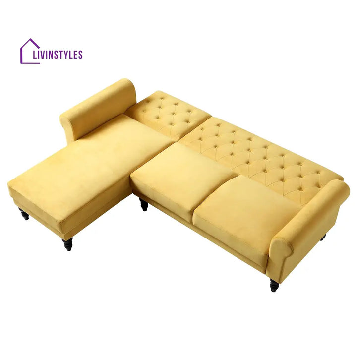 Hanney Chesterfield Chaise Sofabed in Mustard Yellow Velvet Sofa Beds