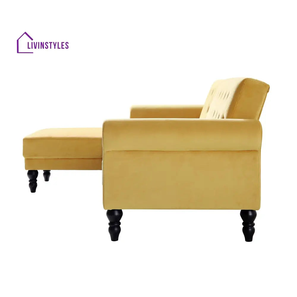 Hanney Chesterfield Chaise Sofabed in Mustard Yellow Velvet Sofa Beds