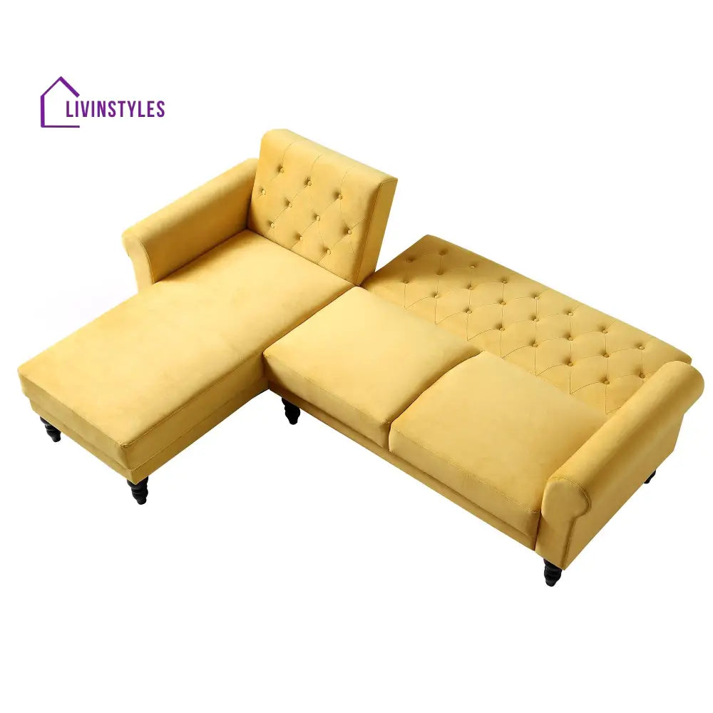 Hanney Chesterfield Chaise Sofabed in Mustard Yellow Velvet Sofa Beds