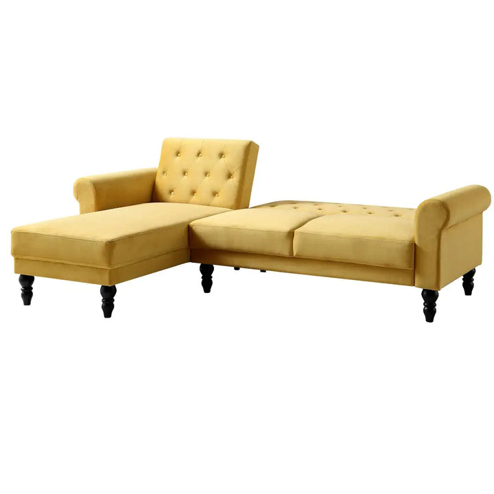 Hanney Chesterfield Chaise Sofabed in Mustard Yellow Velvet Sofa Beds