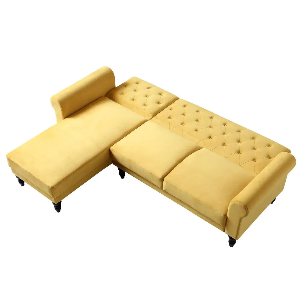 Hanney Chesterfield Chaise Sofabed in Mustard Yellow Velvet Sofa Beds