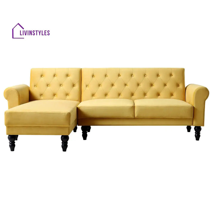 Hanney Chesterfield Chaise Sofabed in Mustard Yellow Velvet Sofa Beds