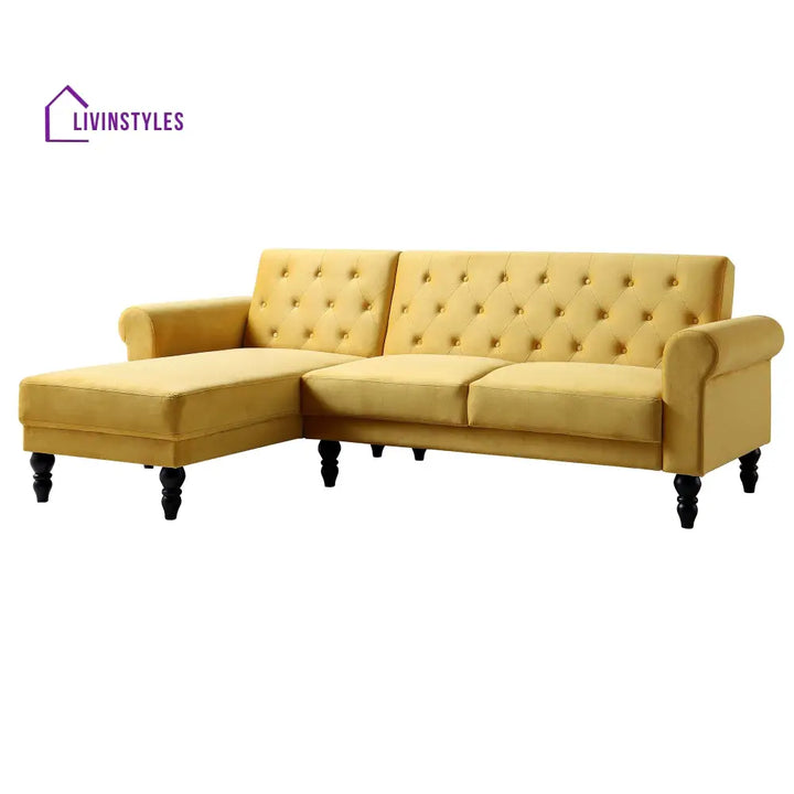 Hanney Chesterfield Chaise Sofabed in Mustard Yellow Velvet Sofa Beds