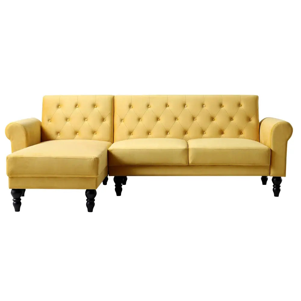 Hanney Chesterfield Chaise Sofabed in Mustard Yellow Velvet Sofa Beds
