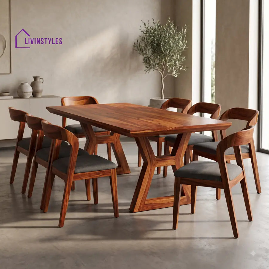 Anika Premium Solid Wood 8 Seater Dining Table Set
