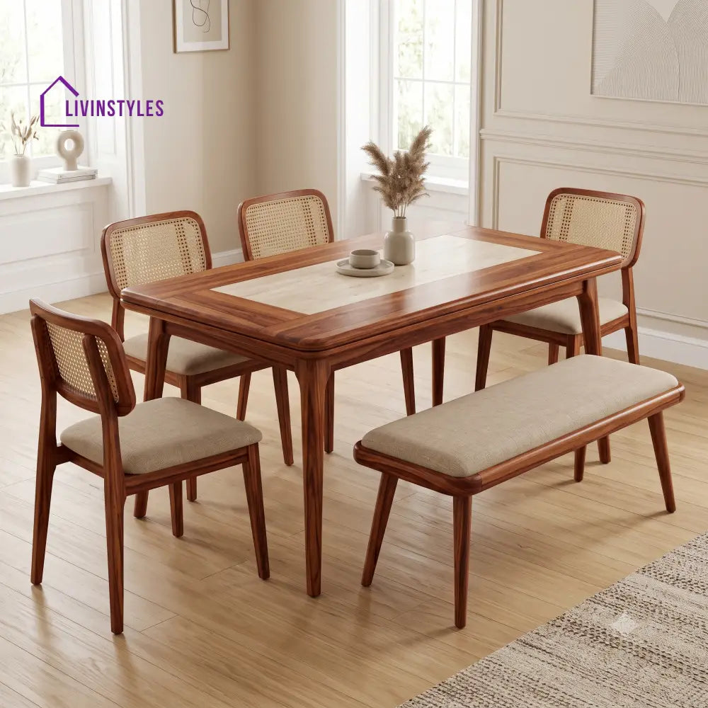 Anika Premium Solid Wood Dining Table Set for 6 People