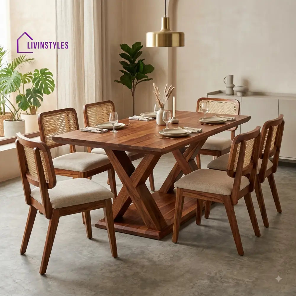 Anika Premium Wooden 6 Seater Dining Table Set