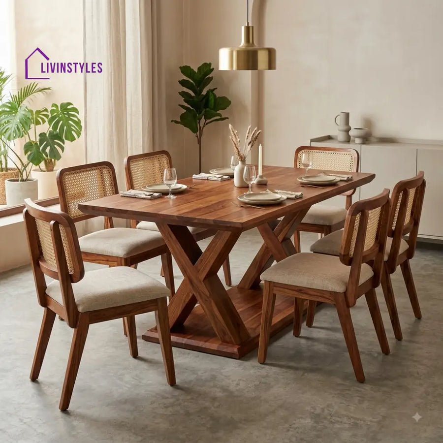 Anika Premium Wooden 6 Seater Dining Table Set