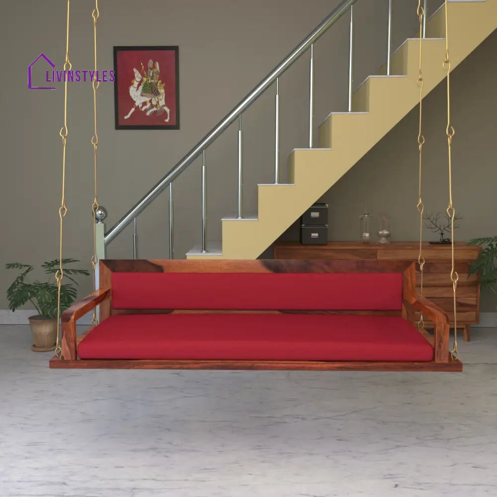 Anika Red Back Upholstered Heritage Style Wooden Handmade Swing for Home Swing