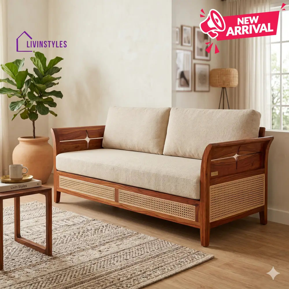 Anika Sheesham Wood and Cane Sofa for Living Room