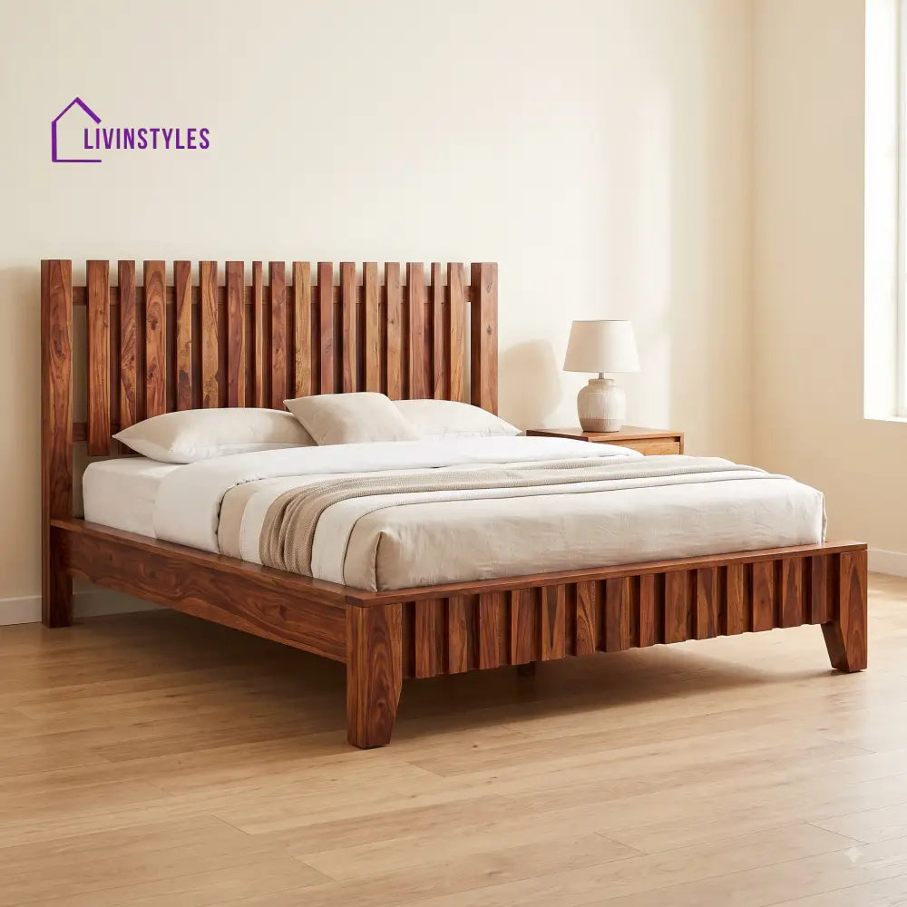 Anika Sheesham Wood King Size Bed | Wooden Bed without Storage