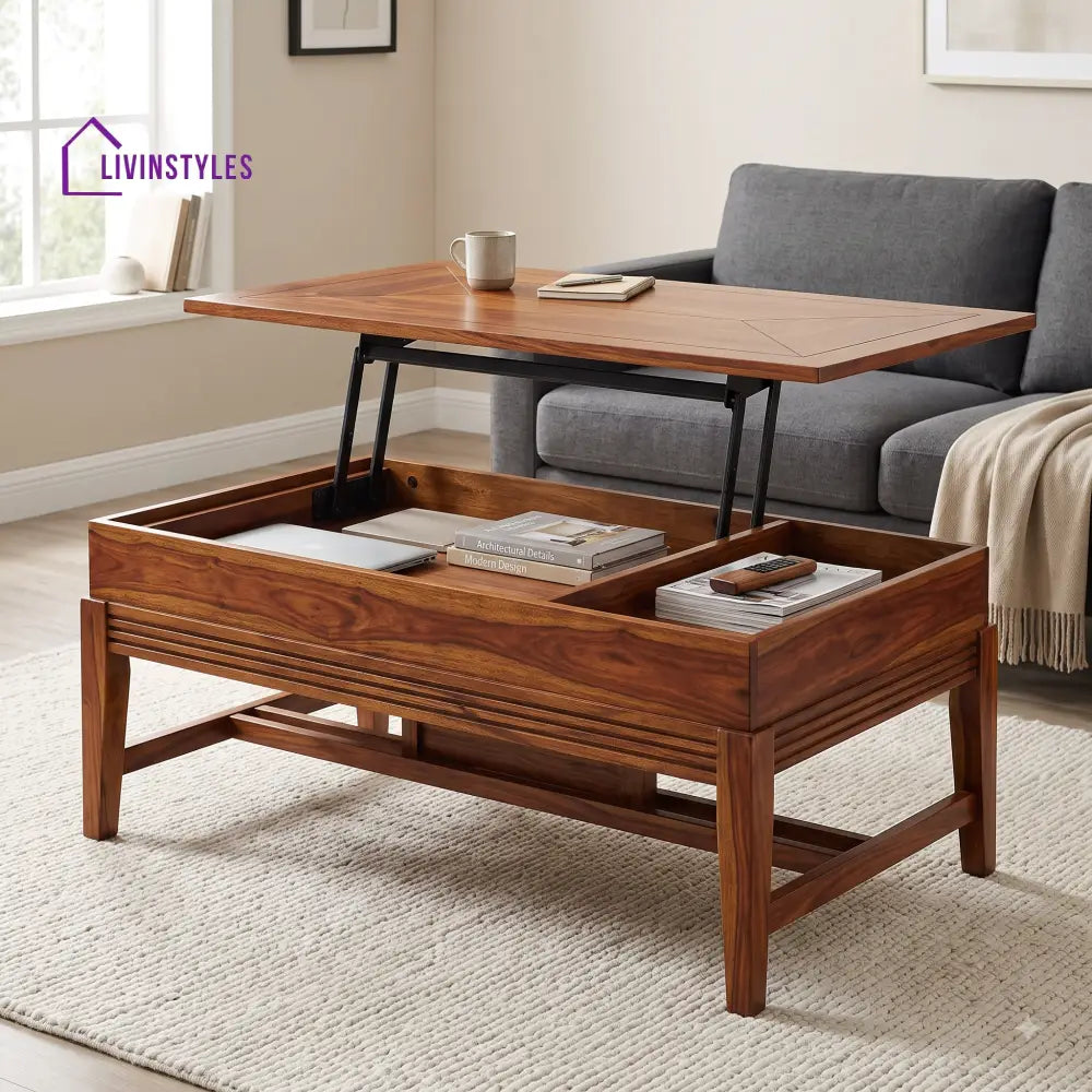 Anika Sheesham Wood Lift Top Coffee Table for Living Room