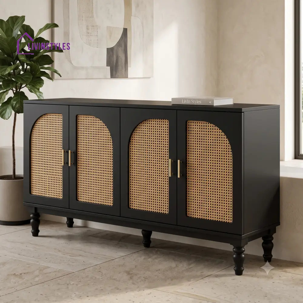 Anika Solid Wood Sideboard and Cabinet in Black Finish