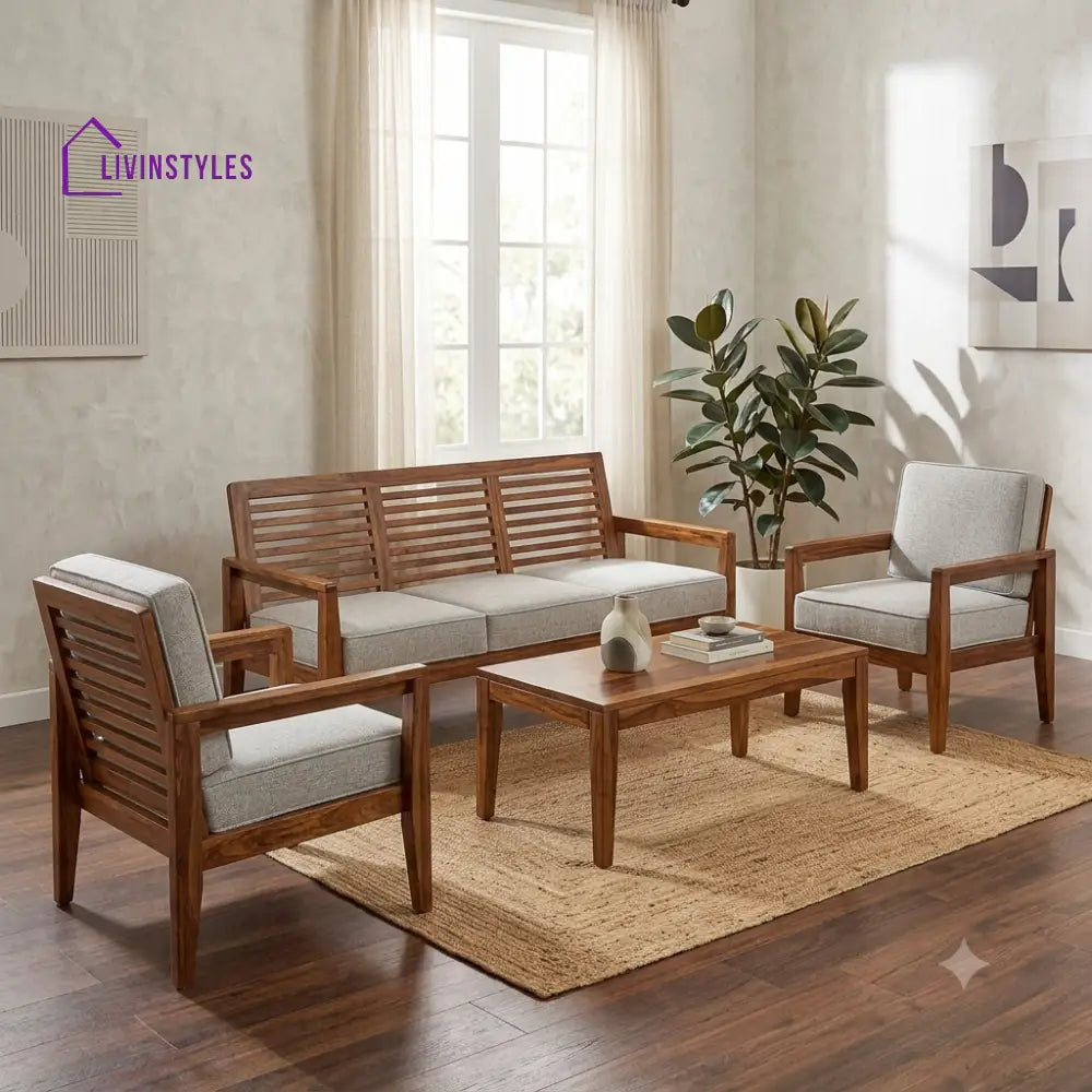 Anika Wooden Sofa Set | 3 + 1 + 1 Sheesham Wood Sofa Set for Living Room