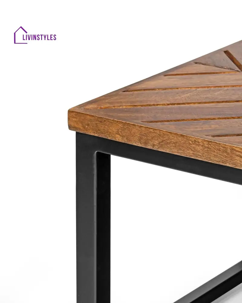 Aniket Sheesham Wood Coffee Table with Iron Stand Includes 2 Stackable Stools Versatile and Stylish Living Room Set