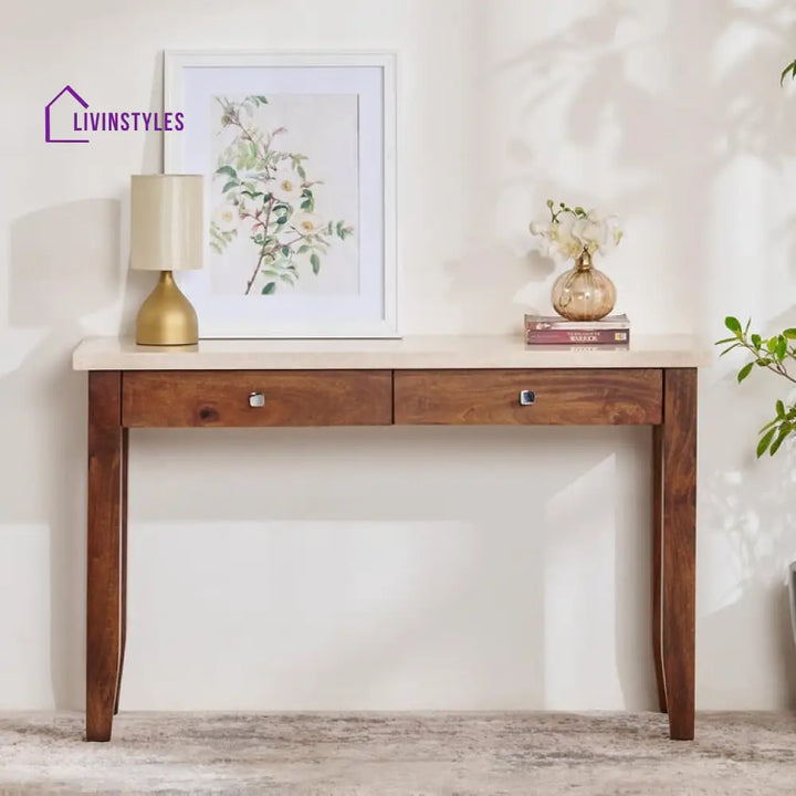Aniket Solid Wood and Marble Top Console Table