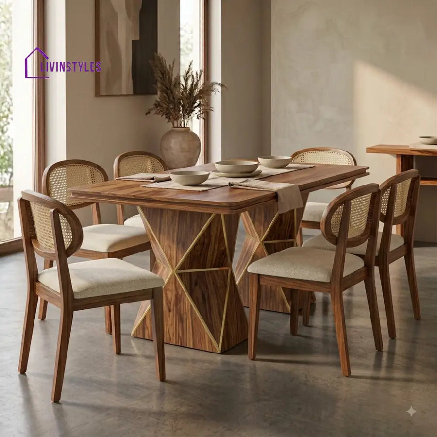 Anisha Premium Wooden 6 Seater Dining Table Set