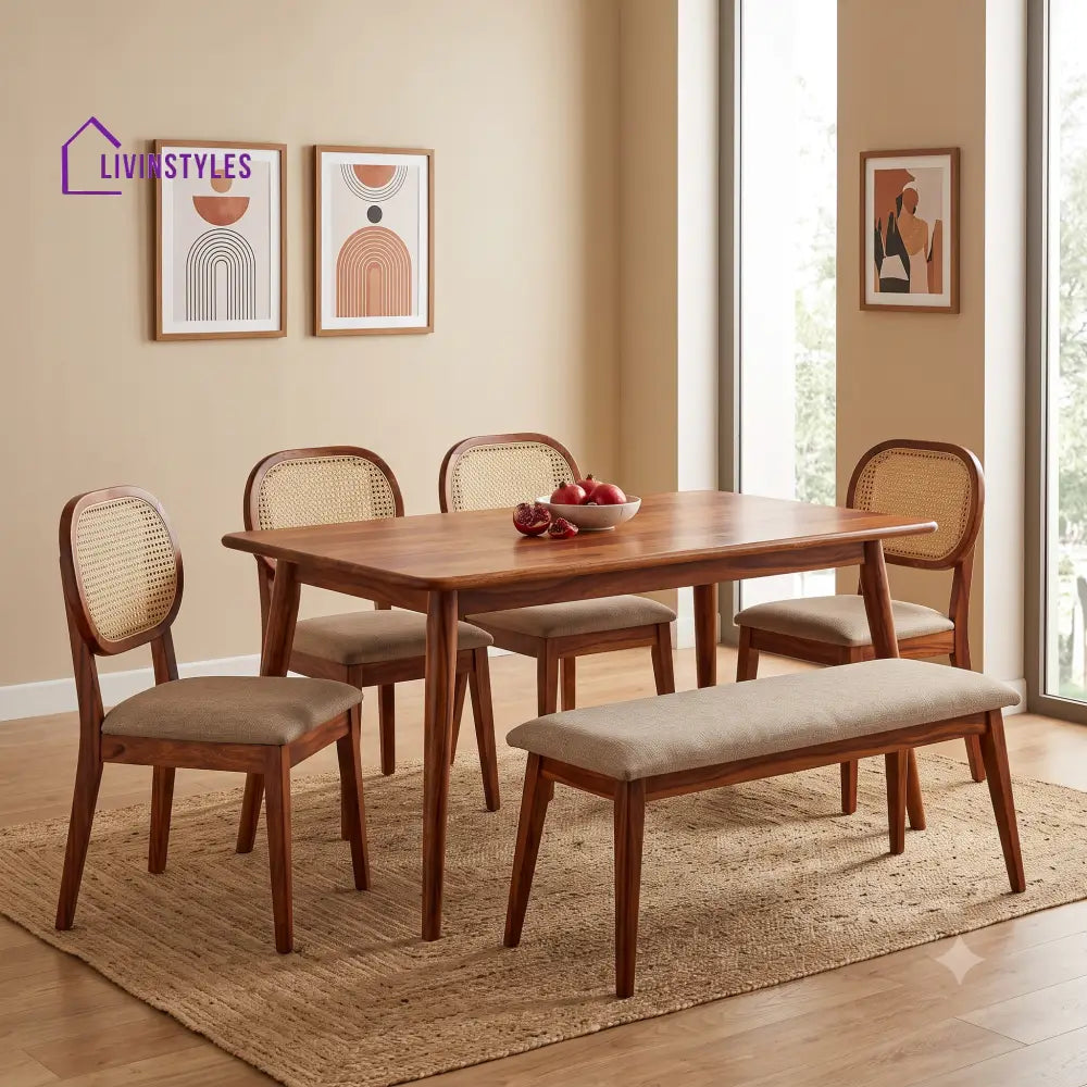 Anitha Premium Solid Wood Dining Table Set for 6 People