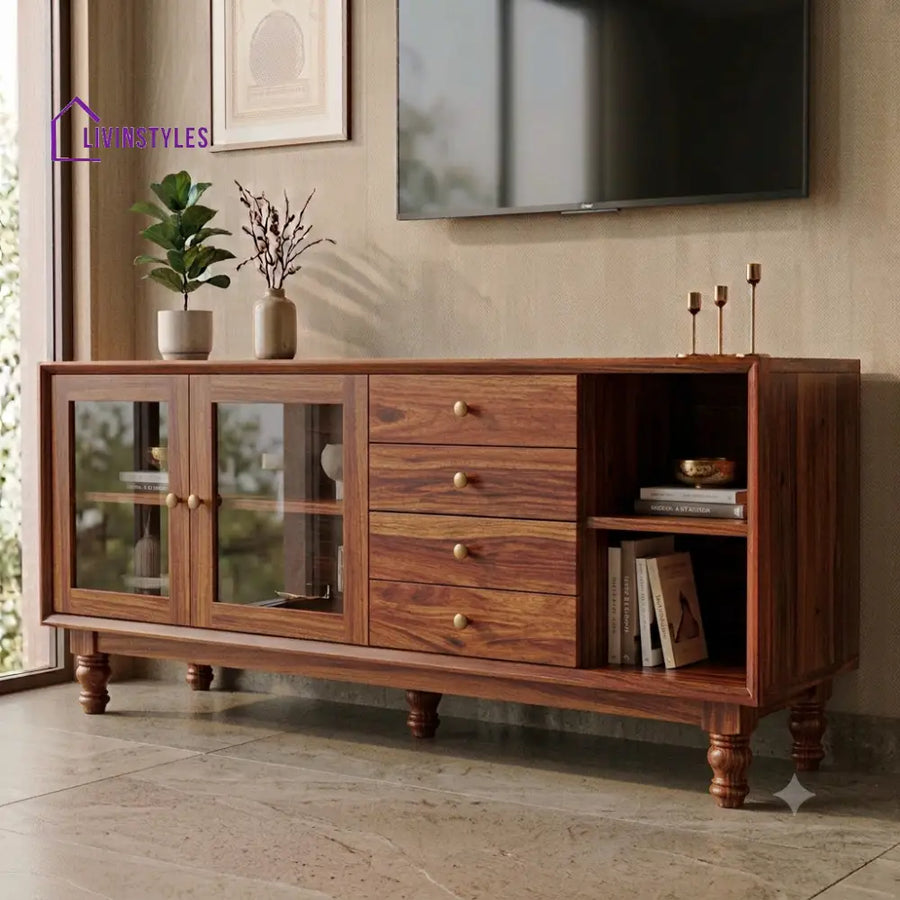 Anitha Sheesham Wood TV Console With Storage For Living Room