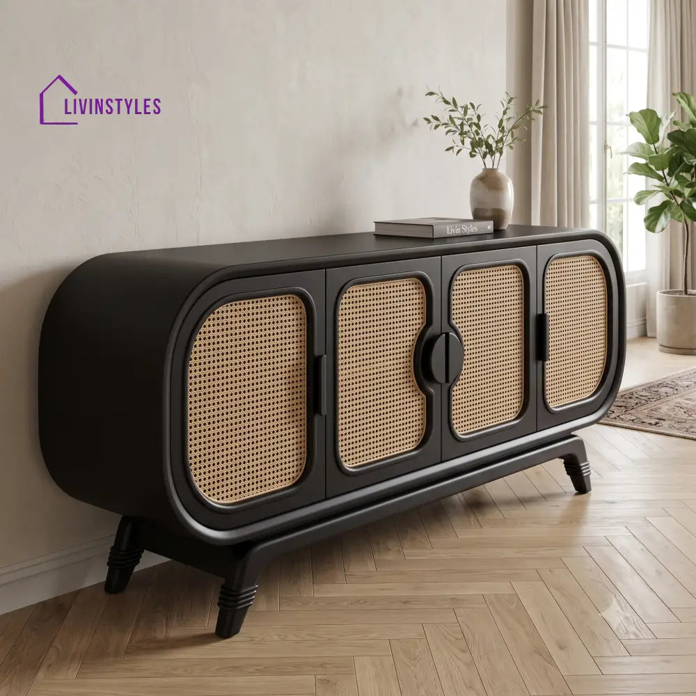 Anitha Solid Wood Sideboard and Cabinet in Black Finish