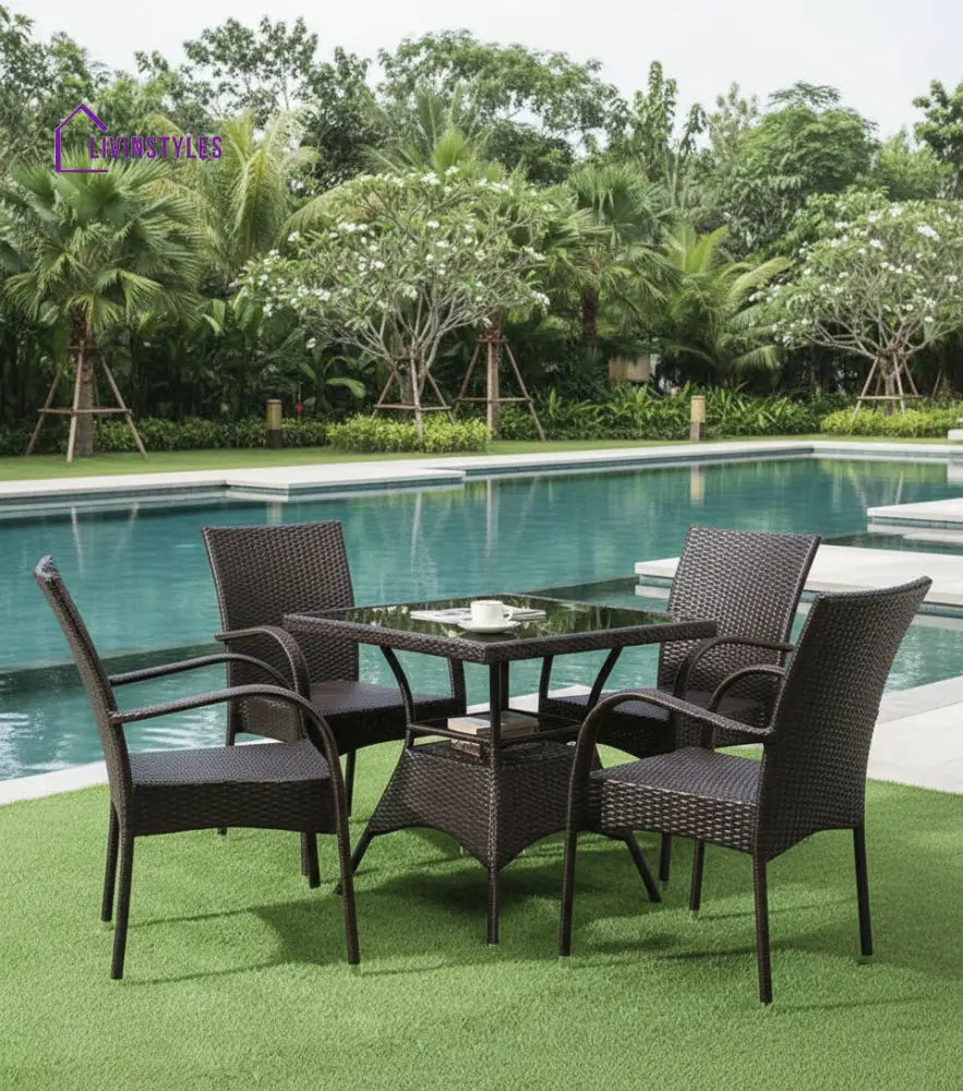 Anj Outdoor Patio Seating Set 4 Chairs and 1 Table Set (Dark Brown) - Coffee Table Sets