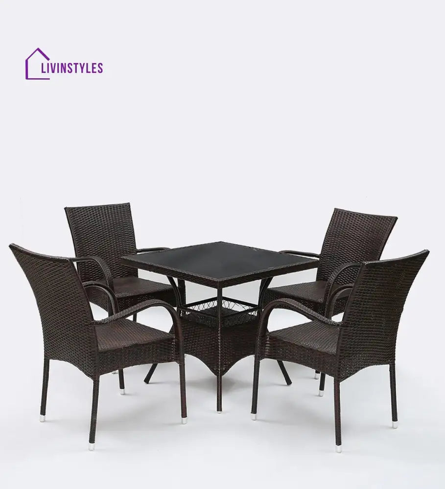 Anj Outdoor Patio Seating Set 4 Chairs and 1 Table Set (Dark Brown) - Coffee Table Sets