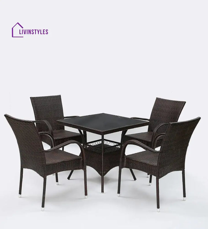 Anj Outdoor Patio Seating Set 4 Chairs and 1 Table Set (Dark Brown) - Coffee Table Sets