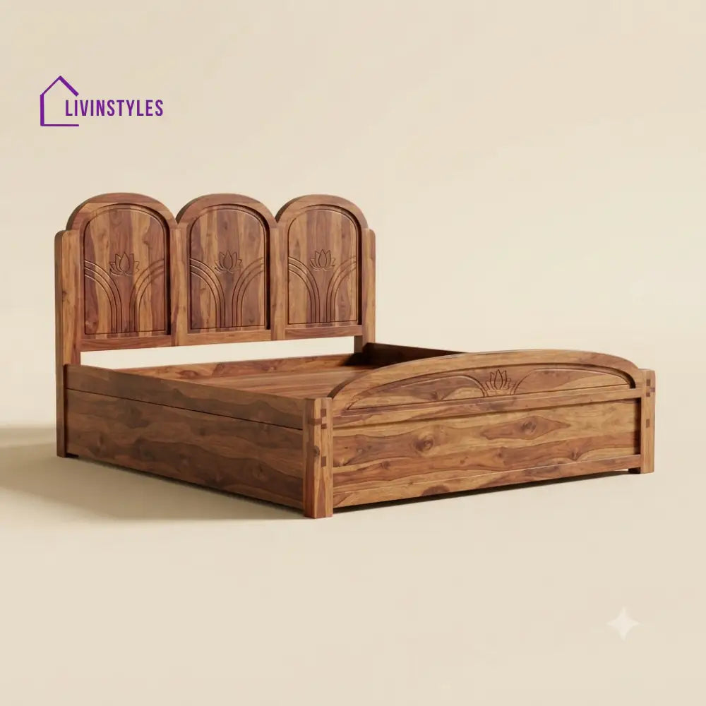Anjali Sheesham Wood Bed With Box Storage | Wooden Bed