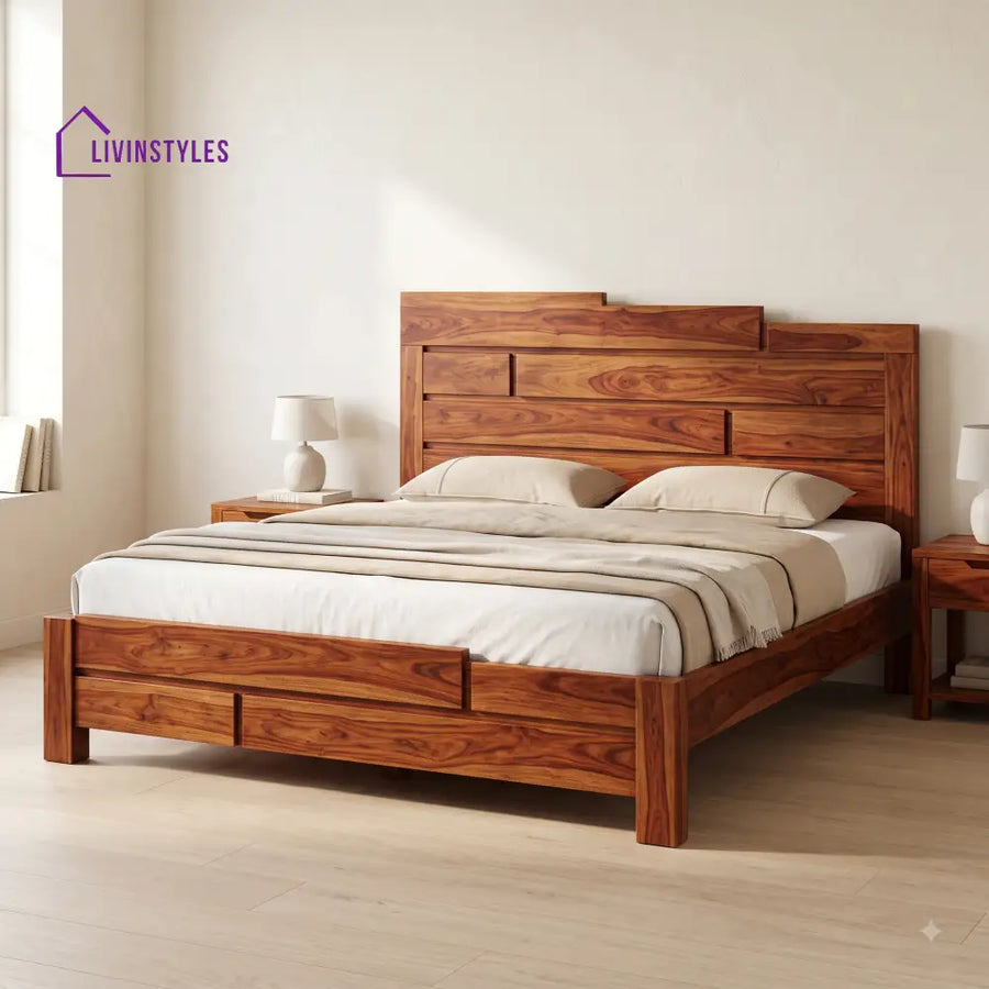 Anjali Sheesham Wood King Size Bed | Wooden Bed without Storage