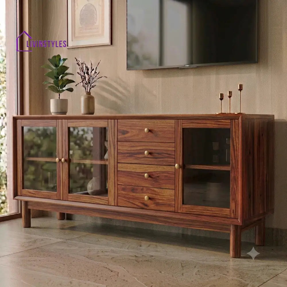 Anjali Sheesham Wood TV Unit With Hinged Doors For Living Room