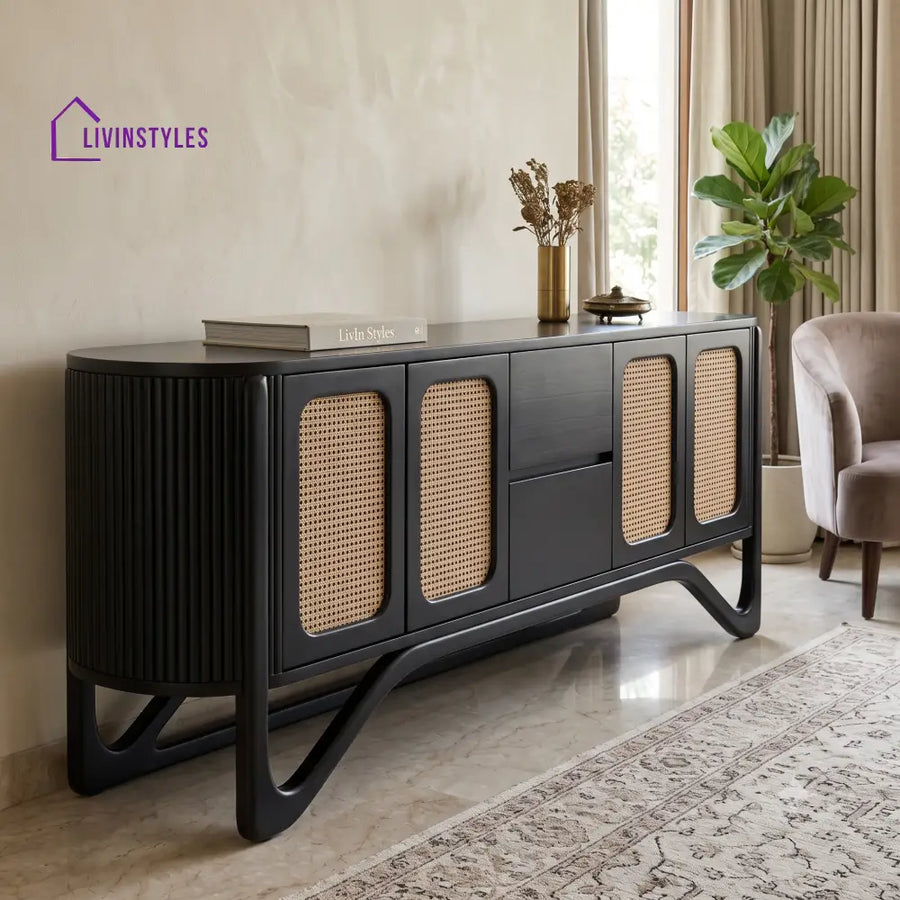 Anjali Solid Wood Sideboard and Cabinet in Black Finish