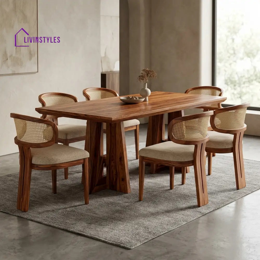Anjana Premium Wooden 6 Seater Dining Table Set