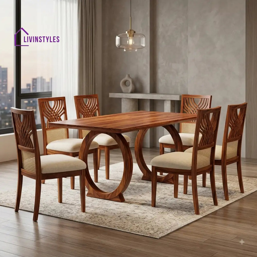 Anjitha Premium Wooden 6 Seater Dining Table Set
