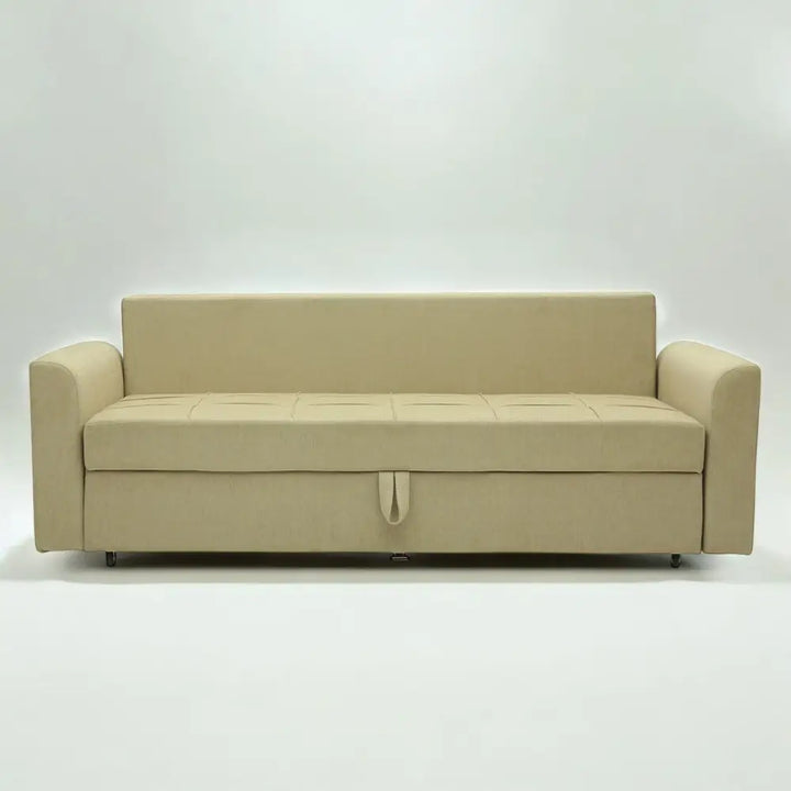 Ines Fabric Pull Out Sofa Cum Bed In Beige Colour With Storage
