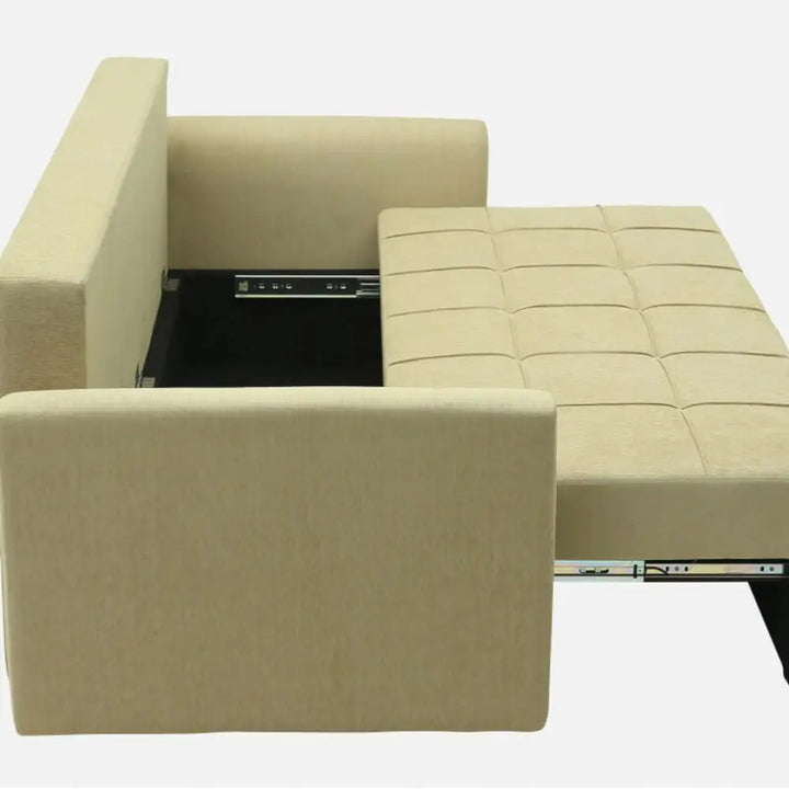 Ines Fabric Pull Out Sofa Cum Bed In Beige Colour With Storage