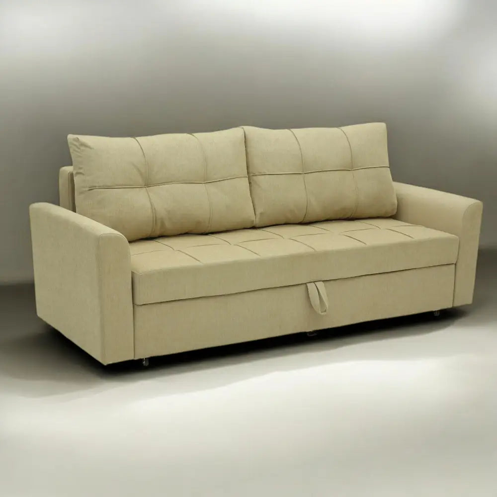 Ines Fabric Pull Out Sofa Cum Bed In Beige Colour With Storage