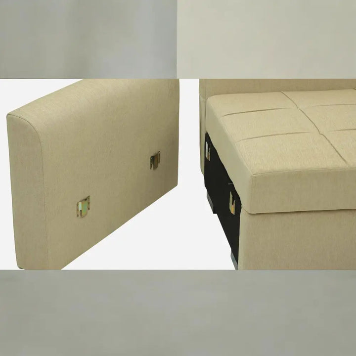 Ines Fabric Pull Out Sofa Cum Bed In Beige Colour With Storage