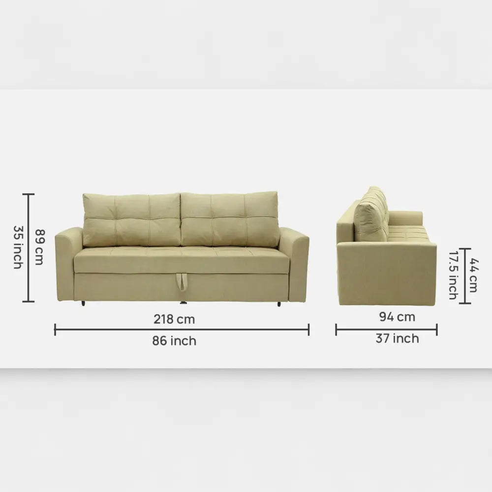 Ines Fabric Pull Out Sofa Cum Bed In Beige Colour With Storage