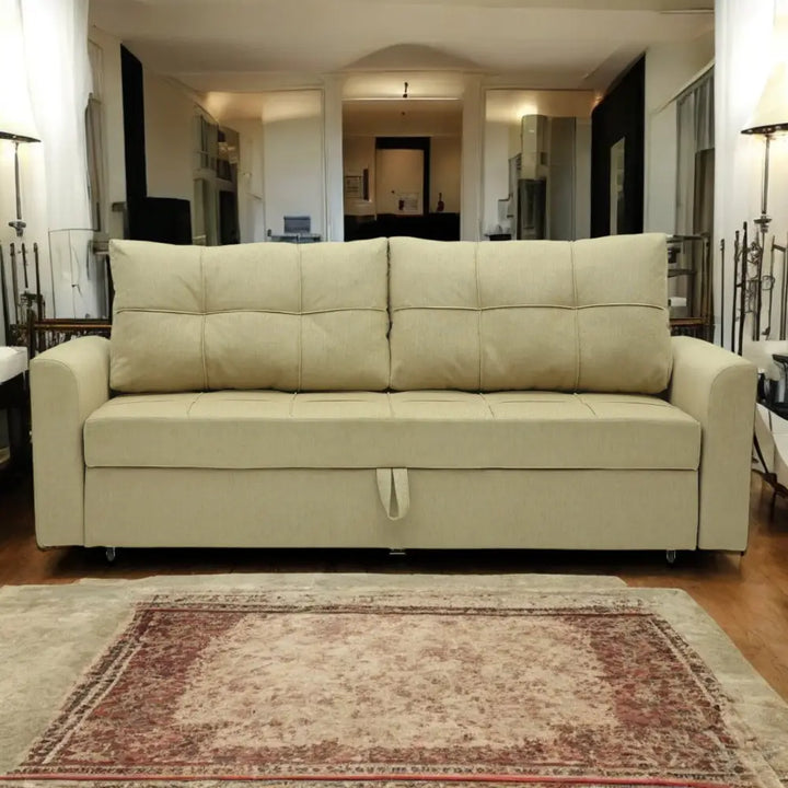 Ines Fabric Pull Out Sofa Cum Bed In Beige Colour With Storage