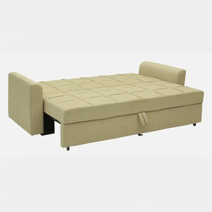 Ines Fabric Pull Out Sofa Cum Bed In Beige Colour With Storage