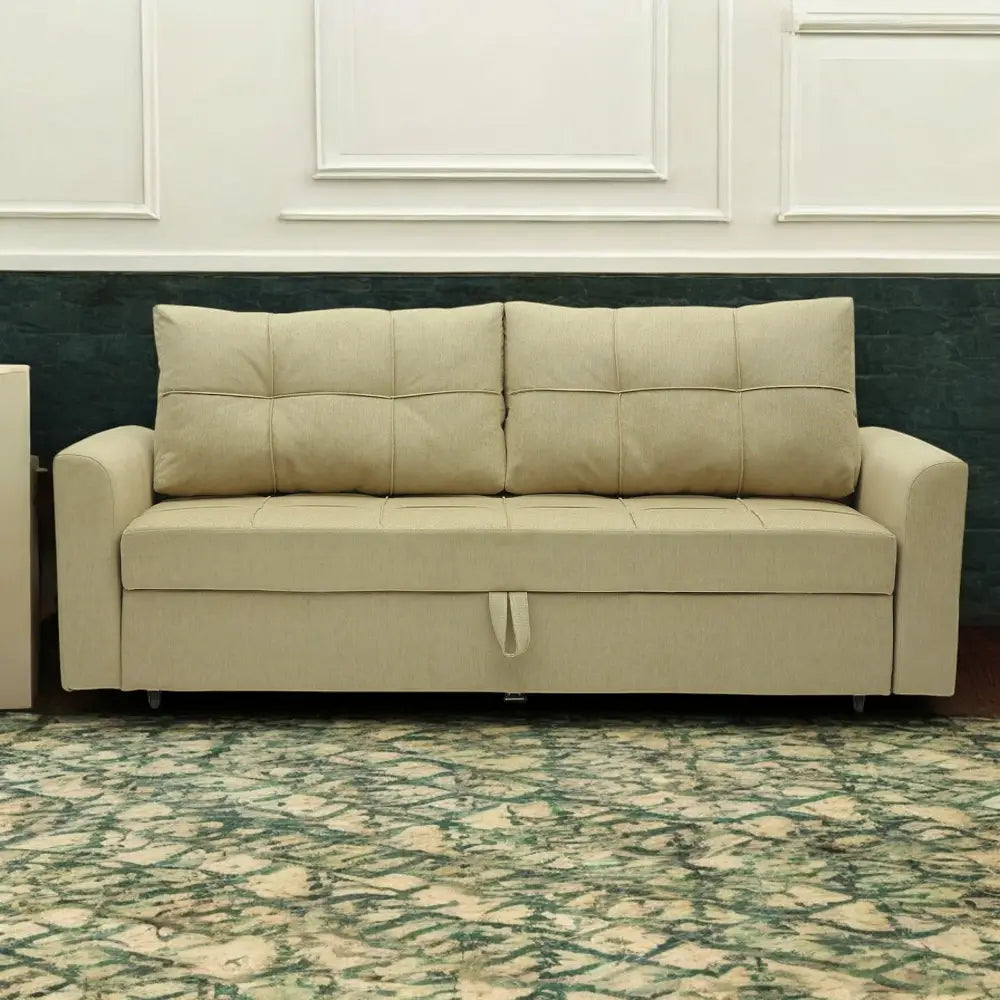 Ines Fabric Pull Out Sofa Cum Bed In Beige Colour With Storage