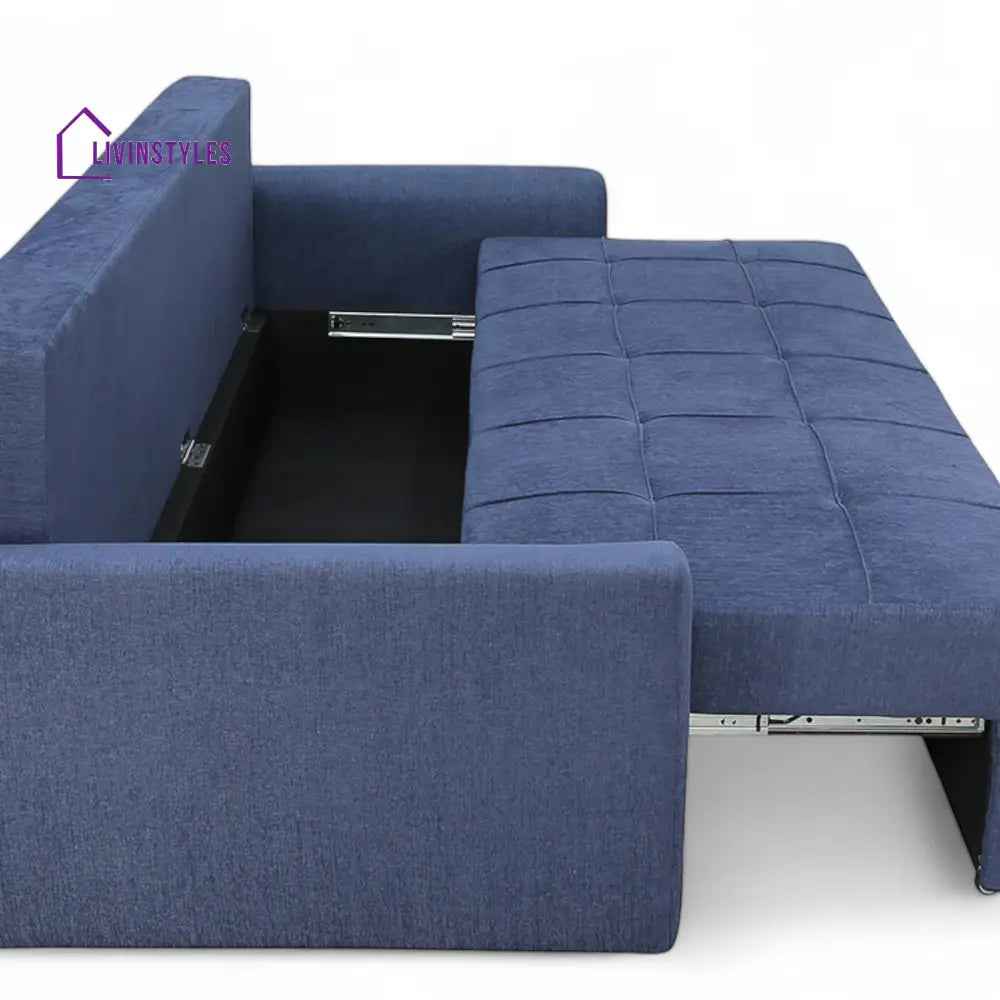 Ines Fabric Pull Out Sofa Cum Bed In Navy Blue Colour With Storage