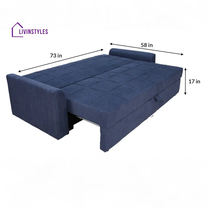 Ines Fabric Pull Out Sofa Cum Bed In Navy Blue Colour With Storage