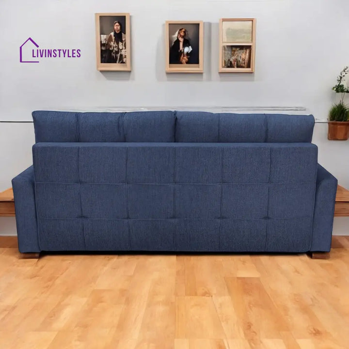 Ines Fabric Pull Out Sofa Cum Bed In Navy Blue Colour With Storage
