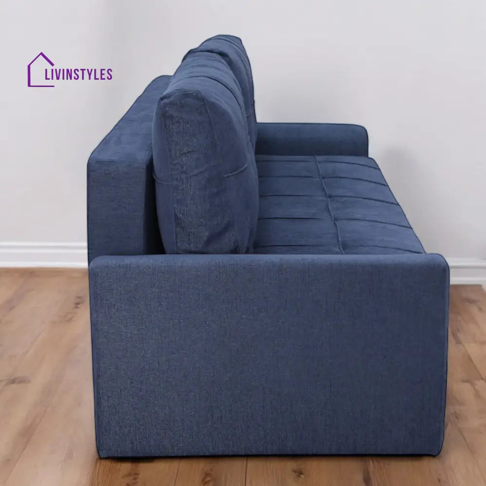 Ines Fabric Pull Out Sofa Cum Bed In Navy Blue Colour With Storage