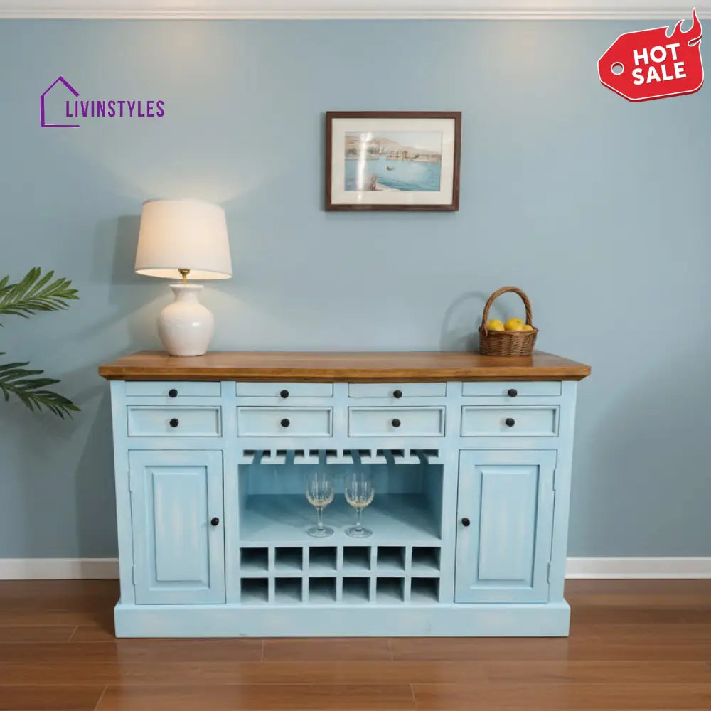 Anna Wooden Drink Cabinet Bar Counter (Blue Distress) simple
