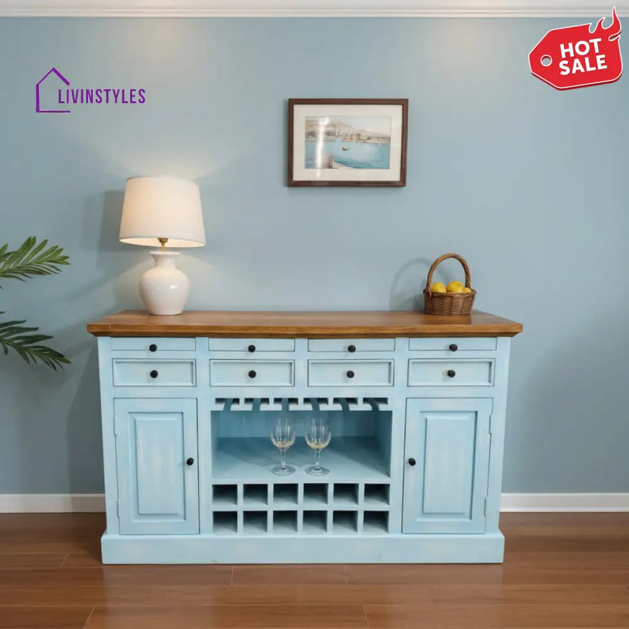 Anna Wooden Drink Cabinet Bar Counter (Blue Distress) simple