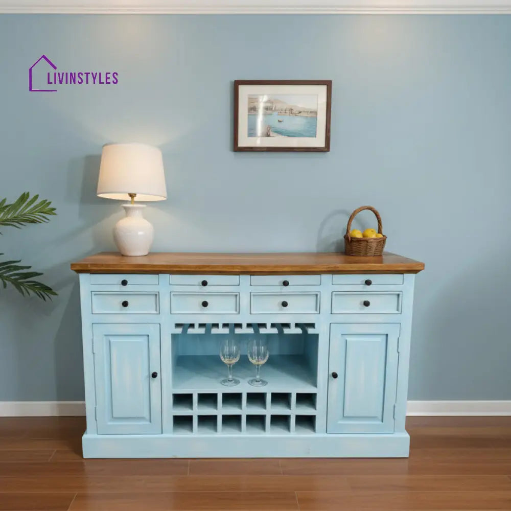 Anna Wooden Drink Cabinet Bar Counter (Blue Distress) simple