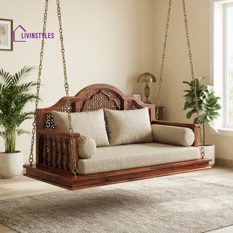 Annabelle 2 Seater Wooden Swing for Home | Wooden Jhula for home